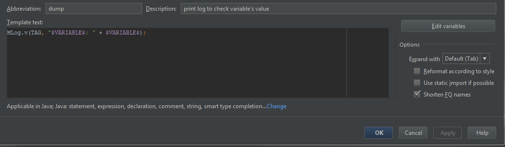 Android Studio Live Templates Usage Examples